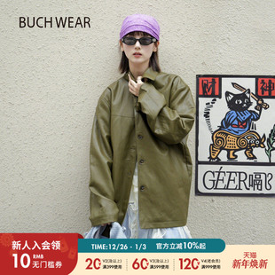 复古街头仿皮质长款 新款 大衣594867 WEAR外套女2025冬季 BUCH