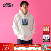 GLOBAL 印花宽松休闲棉质连帽卫衣602835 新款 WORK 卫衣男2025冬季