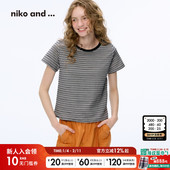 and ...T恤女2025年夏季 新款 niko 休闲条纹圆领短袖 上衣320706