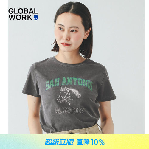 GLOBAL WORK T恤女2026夏季新款棉质字母印花宽松短袖上衣740478