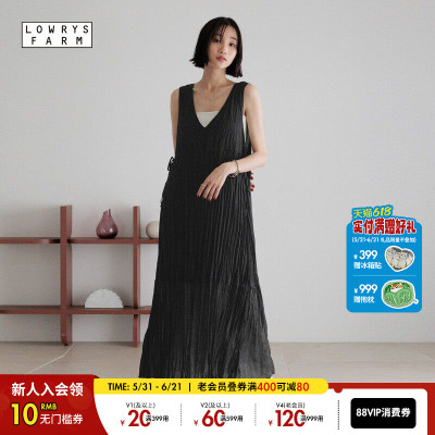 LOWRYS FARM连衣裙2025年夏季新款纯色褶皱纹理无袖长裙323532