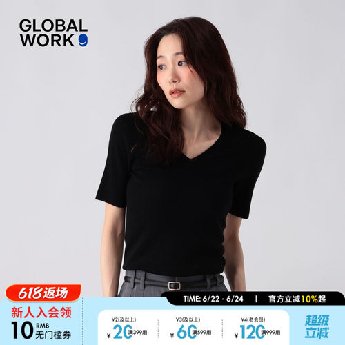 GLOBAL WORK 毛衣女2026夏季新款羊毛混纺修身V领打底衫695704