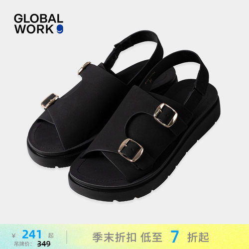GLOBAL WORK 凉鞋女2026新款多色绑带露趾休闲平底凉鞋650678