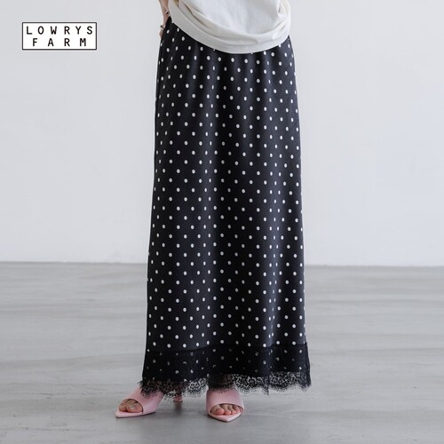 LOWRYS FARM半身裙女2026夏季新款蕾丝拼接波点直筒裙680567