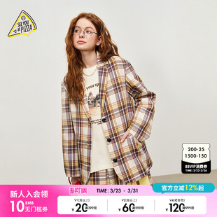 YOU 格纹系扣西装 新款 外衣322703 PIZZA外套女2026春季 SEE