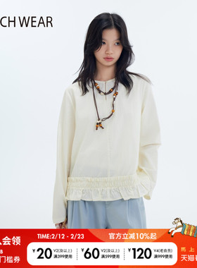 BUCH WEAR衬衫女2026春季新款甜美简约圆领木耳边长袖上衣594852