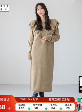 LOWRYS FARM连衣裙女冬季新款淑女荷叶领日系针织长裙150554