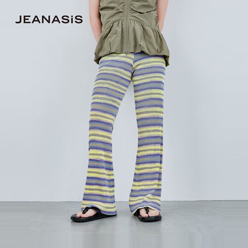 JEANASIS休闲裤女2026夏季新款高腰条纹垂感微喇编织裤1017789