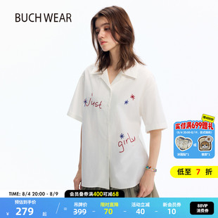 BUCH WEAR衬衫女2026夏季新款棉质甜美古巴领刺绣短袖上衣886717