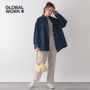 纯色宽松直筒通勤长裤 GLOBAL 女春夏新款 休闲裤 991684 WORK