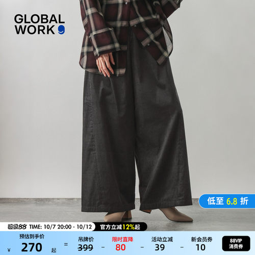 GLOBAL WORK 休闲裤女2026秋季新款含棉灯芯绒抽绳阔腿裤721247