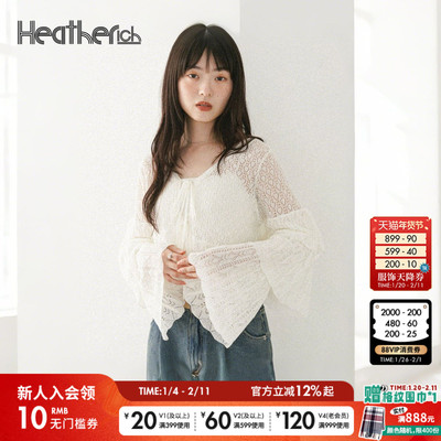 Heatherich开衫女2026春季新款蕾丝荷叶边长袖罩衫579546