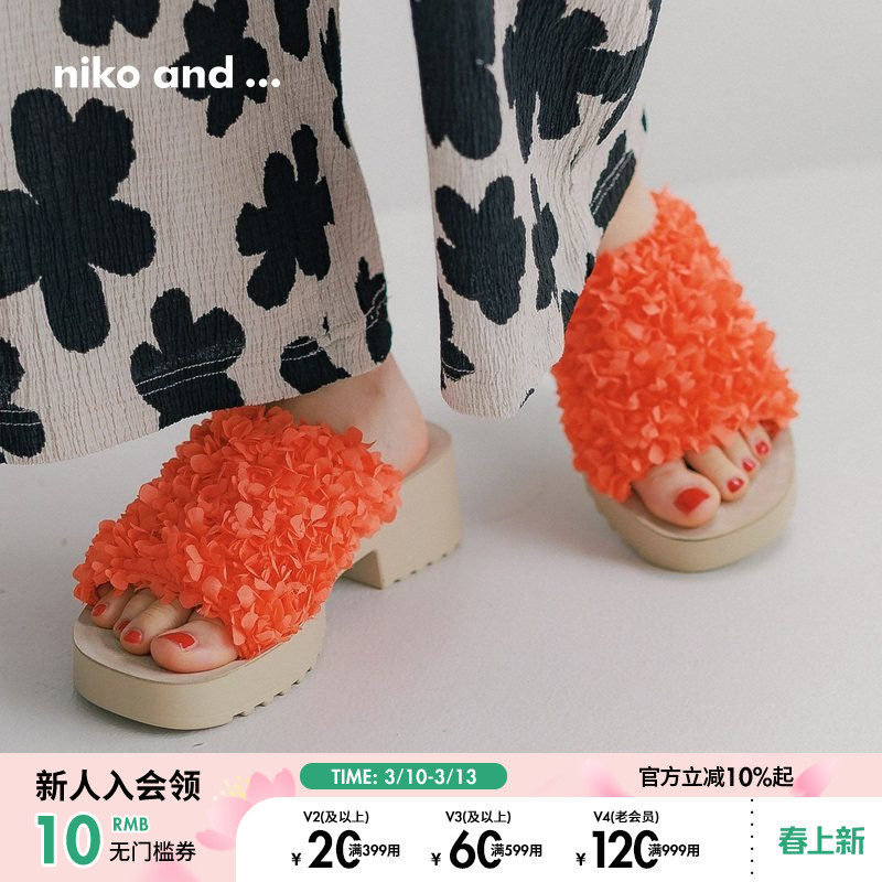 niko and ...休闲凉鞋女2025夏季新款复古粗跟露趾拖鞋287251