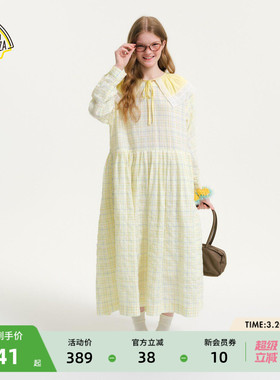 SEE YOU at PIZZA连衣裙女2026春季新款日系格纹娃娃领长裙641494