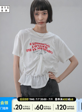 LOWRYS FARM T恤女2026夏季新款褶皱字母花边短袖上衣668086