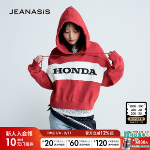 JEANASIS本田联名系列2026春季新款红色棉质长袖连帽卫衣638808