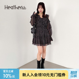 新款 Heatherich连衣裙女2025夏季 甜美气质荷叶边V领裙子325863