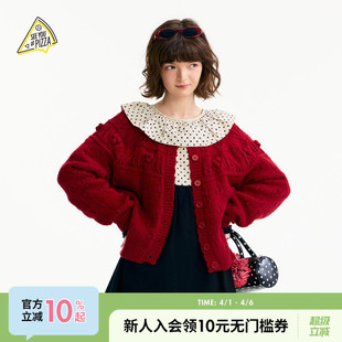 PIZZA 618520 SEE 新款 甜美镂空开衫 女2025冬季 YOU 针织衫