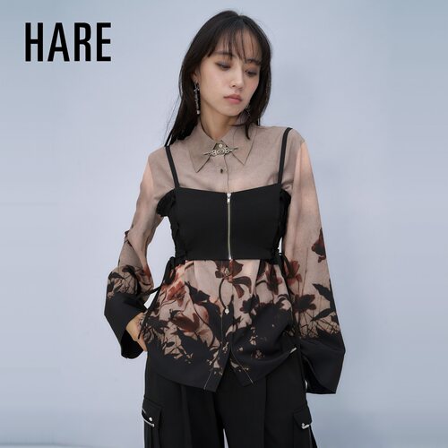 HARE套装女2026秋季新款辣妹风花卉叠穿衬衫吊带两件套1079910
