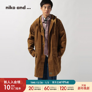 休闲棉质长袖 niko 新款 ...外套男2025冬季 巴恩风大衣592900 and