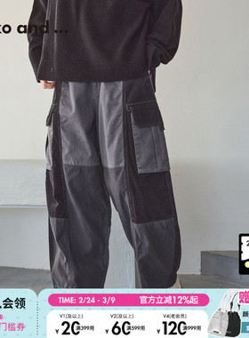niko and ...休闲裤女2025冬季款宽松复古多口袋拼接工装裤578189