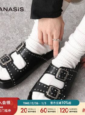 JEANASIS休闲凉鞋女2025夏季新款时尚休闲铆钉设计厚底凉鞋323920