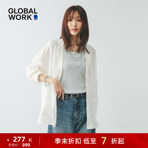 GLOBAL WORK 衬衫女2026夏季新款轻薄亚麻长袖上衣开衫599628