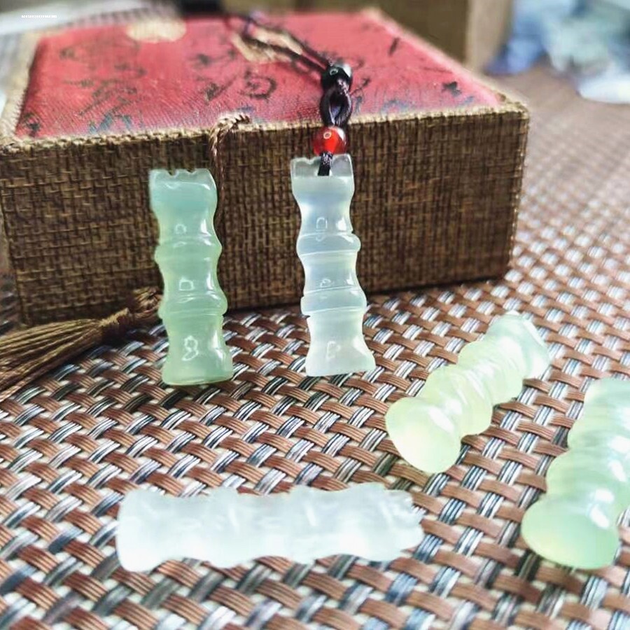 岫玉竹子小玉吊坠节节高玉坠竹节玉石竹安玉挂坠挂件