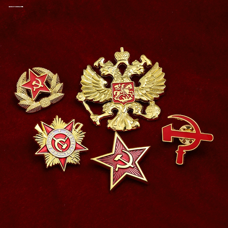 红色镰刀锤子胸针男女cccp苏联勋章方形红旗共产主义个性麦穗徽章