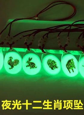 夜光石项链颈链民族风12十二生肖吊坠守护神男女儿童学生日礼物