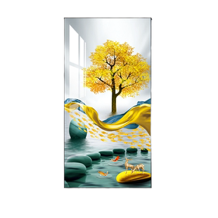 轻奢玄关走廊轻奢挂画过道装饰画竖版背景墙镶钻石通道晶瓷鹿定做