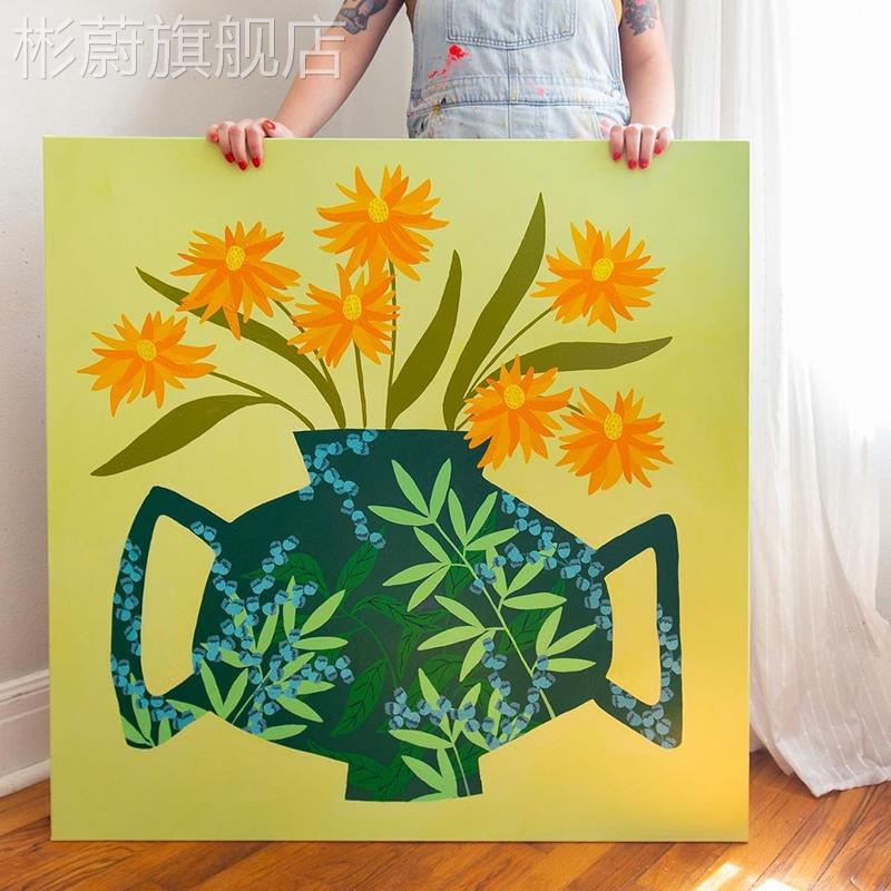 网红绘油画植物花卉玄大尺寸装饰手画高端客厅关走廊背景墙壁画图片