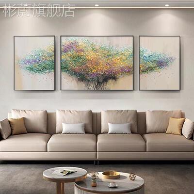 网红大芬画村抽象发树财客三厅装饰画大气联横幅沙发景墙背肌油理