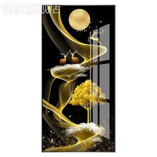 网红轻奢玄关装饰画高档竖版晶瓷画玄幻大挂气廊尽走头画过道装饰