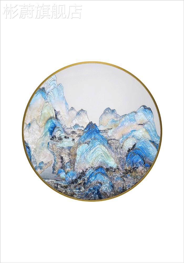 网红珐琅彩装饰画新中式客发厅玄画关沙背景墙圆形挂餐厅走廊山水