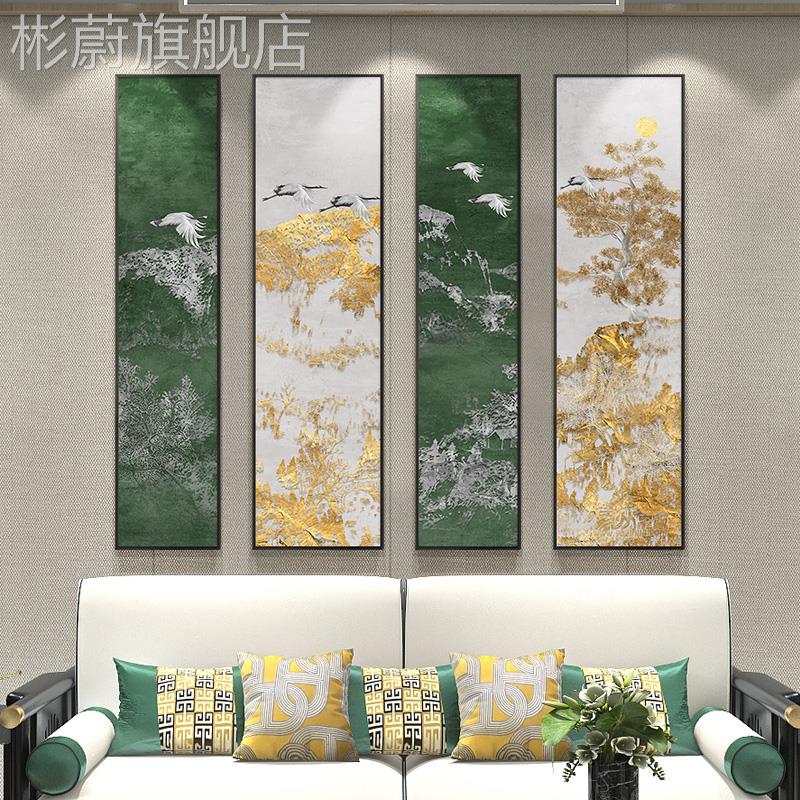 网红新中式厅沙画发背画景墙装饰画中竖国风茶室挂版四联中客堂壁图片