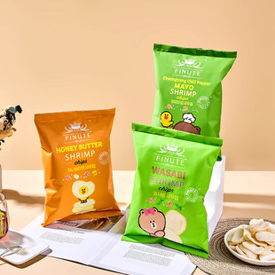 FINUTE趣莱福蒜味虾片青阳辣椒芥末味虾片韩国进口零食大礼包露营