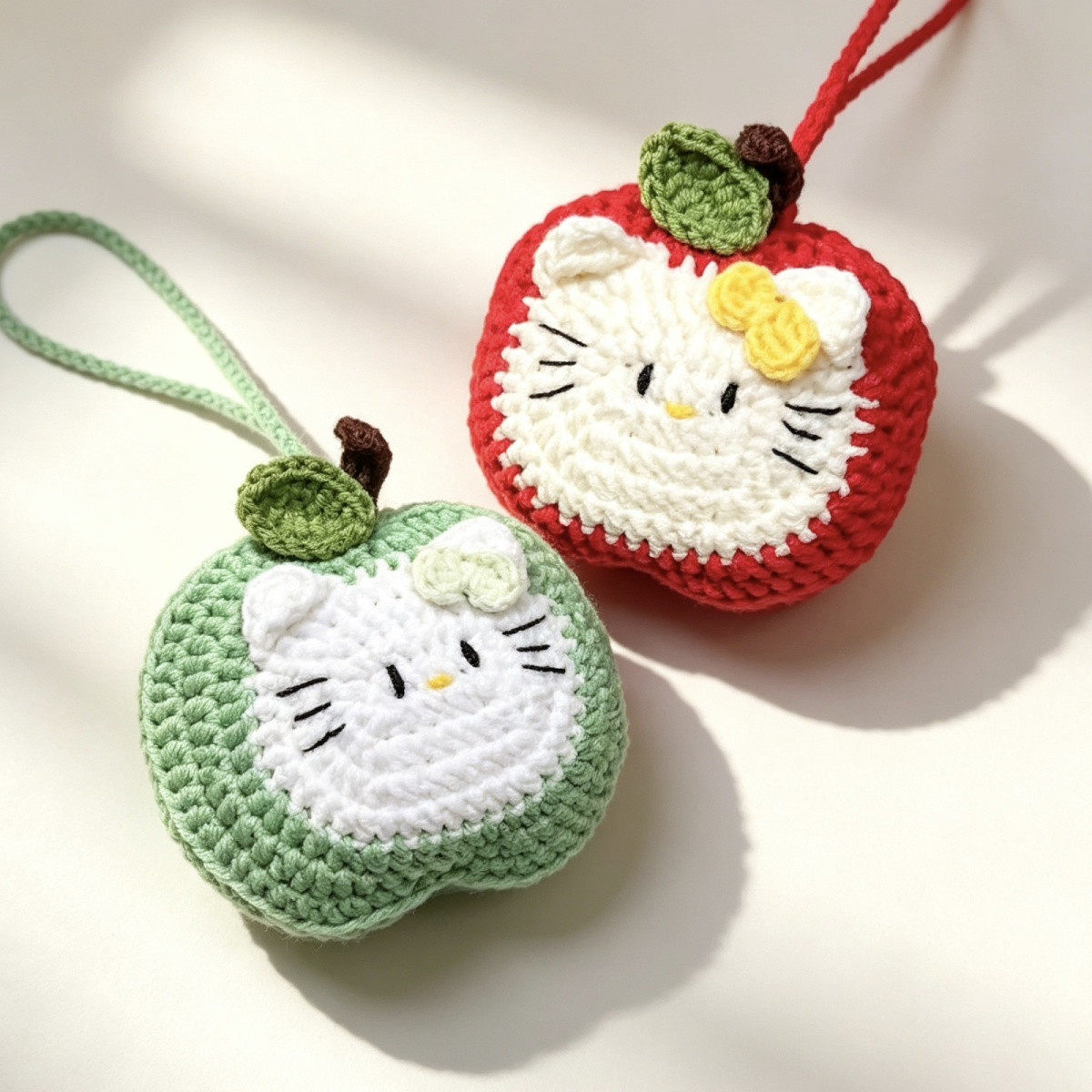 手工毛线编织钩针钩织苹果kitty