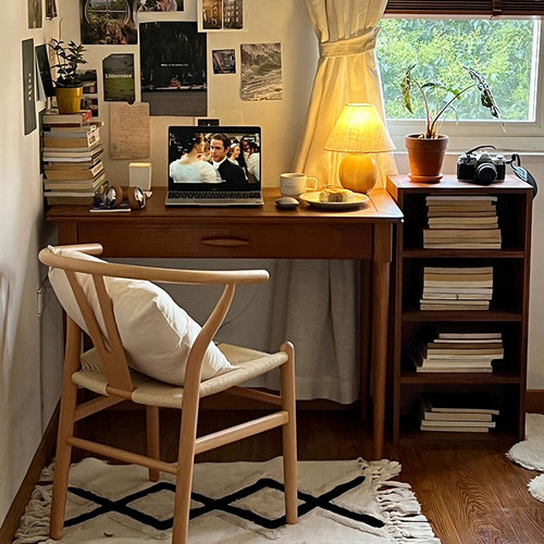 开放式书房桌椅子北欧原木圈椅休闲中式靠背椅绳编椅Y椅家用