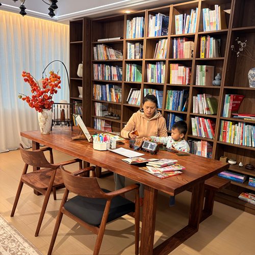 泊逸整墙书柜实木置物架一体书柜