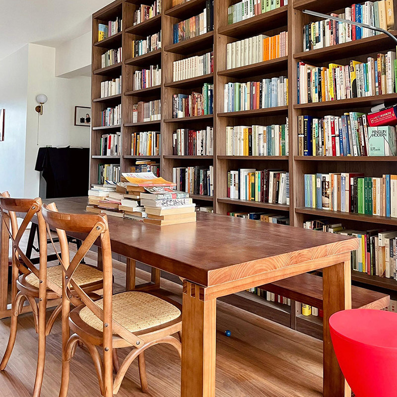 泊逸开放式书房桌客厅大长书桌阅读桌客厅书桌书柜一体国风写字桌