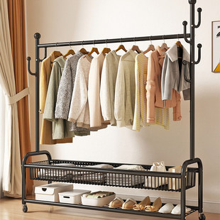 晾衣架落地卧室可移动家用挂衣架阳台挂衣服架子室内简易杆衣帽架