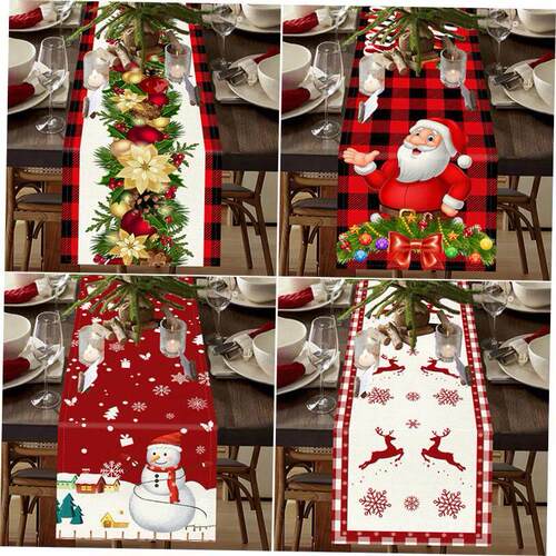 Christmas linen printed table flag snowman table flag