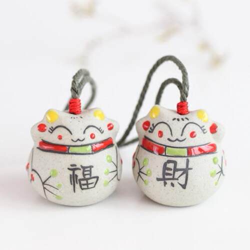 lucky cat ceramic bells blessing word shop wang cai ornamen