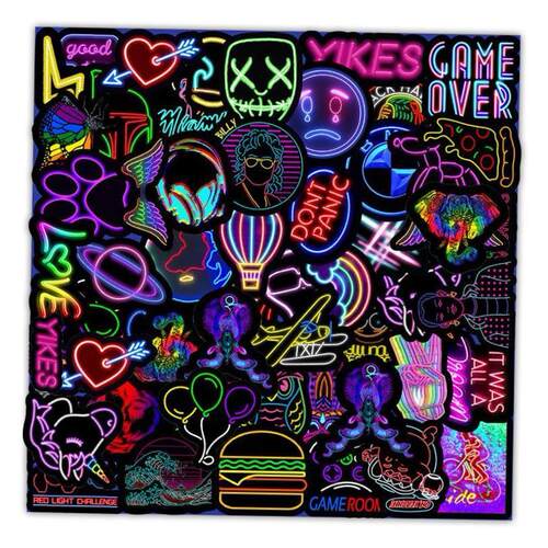 50PCS Cartoon Neon Light Graffiti Stickers Car Guitar Motorc