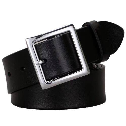 Belt For Women Round Square Buckle Pin Buckle Jeans Black Be