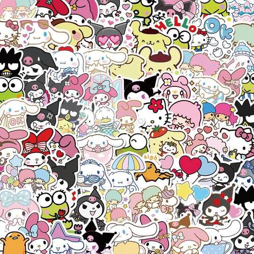 100pcs Mixed Cartoon Sanrio Stickers Cute Hello Kitty Cin