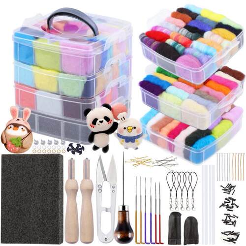 30 Colors Wool Felting Kit Needle Felting Tools DIY Handle W