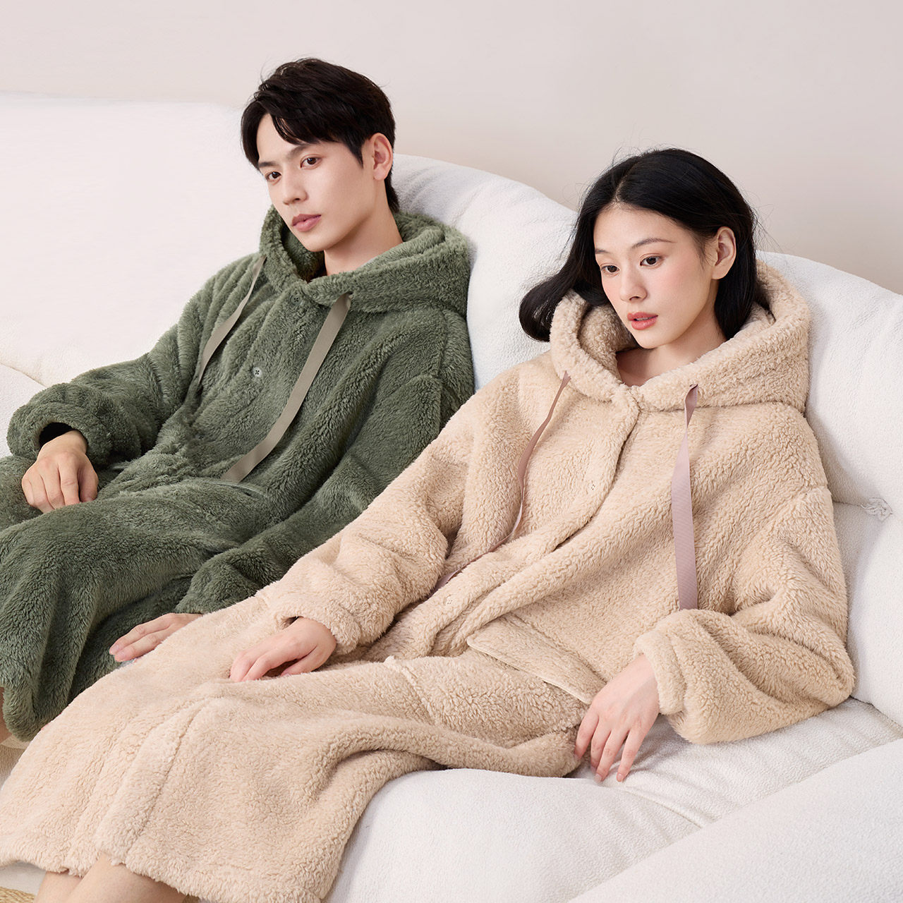 红豆情侣睡衣睡袍女冬天珊瑚绒中长款连帽睡裙加厚男可外穿家居服,女士内衣/男士内衣/家居服,睡袍/浴袍,淘宝优惠券,粉丝福利购,淘宝优惠卷