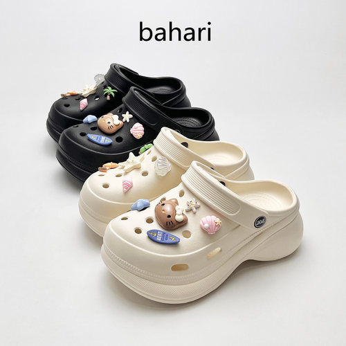 BAHARI可爱卡通厚底洞洞鞋女防滑外穿增高包头拖鞋夏季新款沙滩鞋